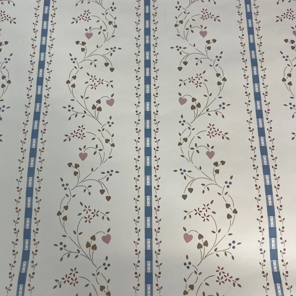 VTG Country Wallpaper Rolls Hearts Vines Floral Cream Blue 2 Thin Rolls 20.5